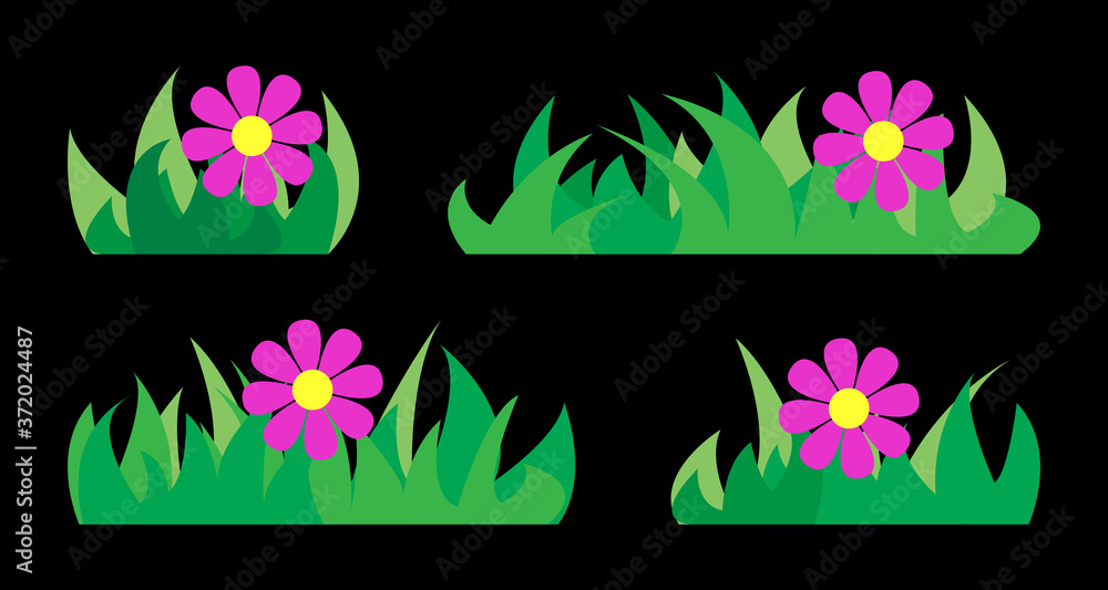 Set of silhouettes of green grass. Vector illustration.