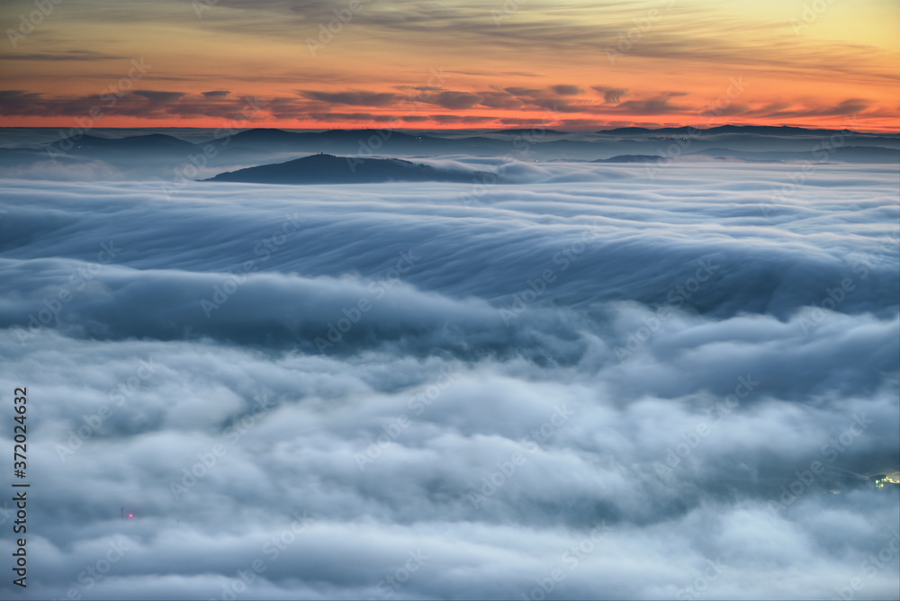 Spectacular river of mist at dawn