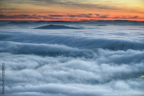 Spectacular river of mist at dawn