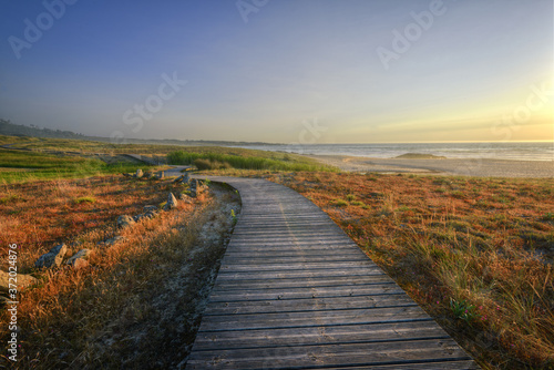 Wooden walkway parallel to the beaches photo