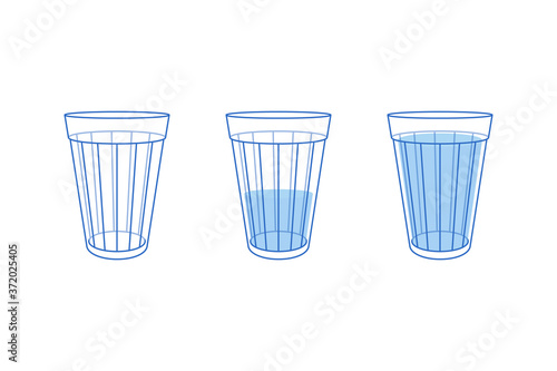 set of three blue glass of water