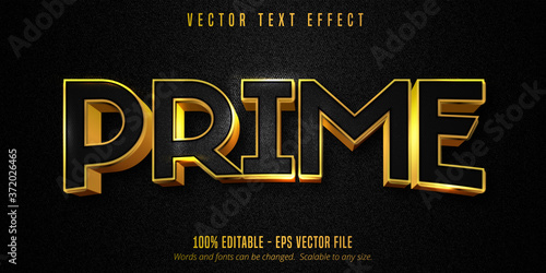 Prime text, luxury golden editable text effect on black canvas background