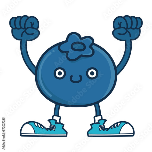 kawaii smiling blueberry fruit with sneakers cartoon