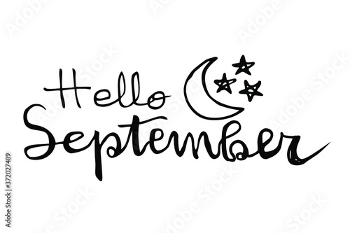 Black Simple Vector Hand Draw Sketch Lettering  Hello September 