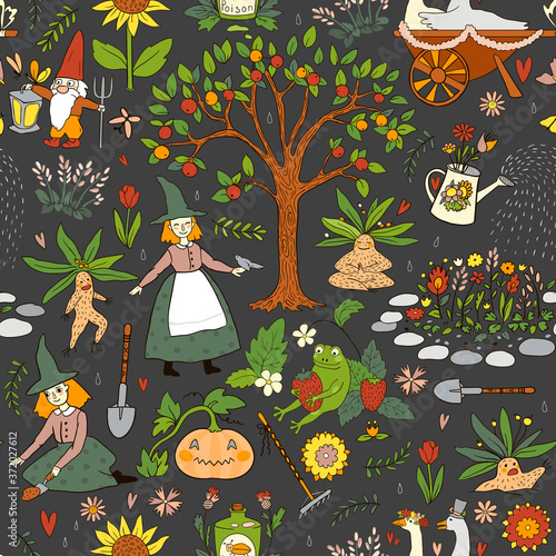 Magic bright Vector seamless rural style pattern 