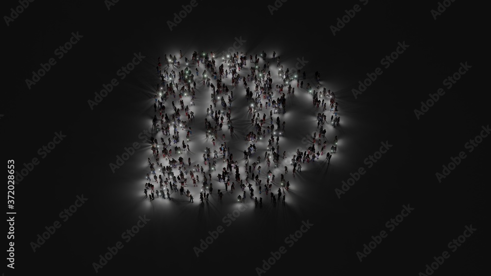 3d rendering of crowd of people with flashlight in shape of symbol of glass of beer on dark background 3d rendering of crowd of people with flashlight in shape of symbol of glass of beer on dark background