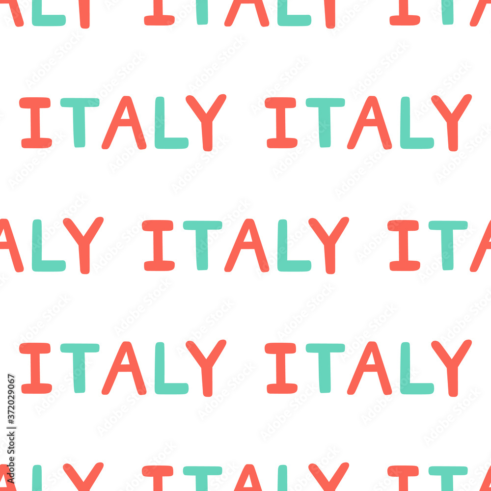 Italy. Trendy lettering with pop art seamless text. Seamless texture. Vintage background poster. Geometric art seamless pattern. Fashion graphic print