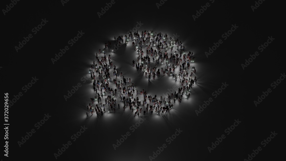 3d rendering of crowd of people with flashlight in shape of symbol of communication WhatsApp on dark background 3d rendering of crowd of people with flashlight in shape of symbol of communication WhatsApp on dark background