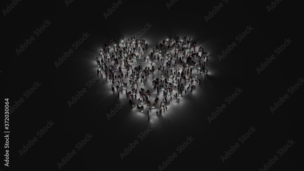 Αυτοκόλλητο 3d rendering of crowd of people with flashlight in shape of symbol of dislike on