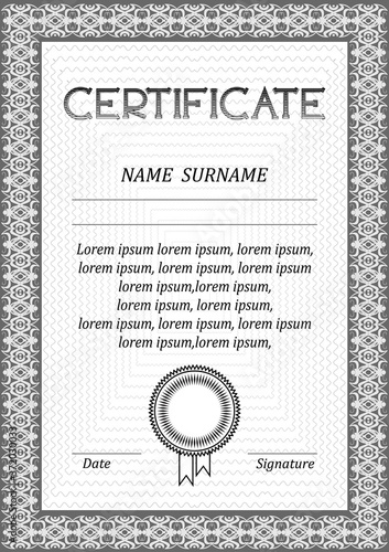 Strict monochrome certificate in black and white colors. A blank form for the awards presentation. Diploma. Frame. Geometric. curb. vector
