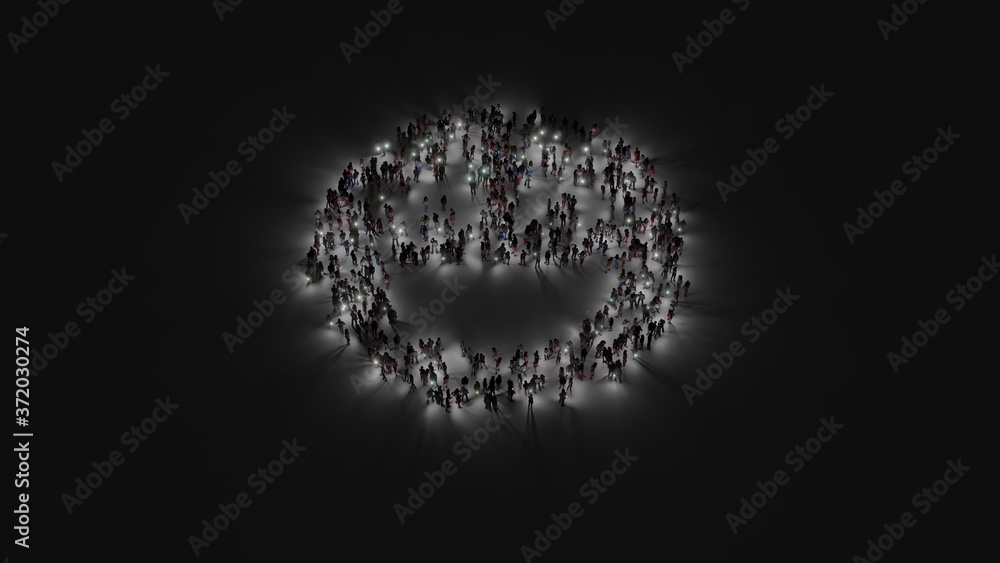 Αυτοκόλλητο 3d rendering of crowd of people with flashlight in shape of symbol of emoticons