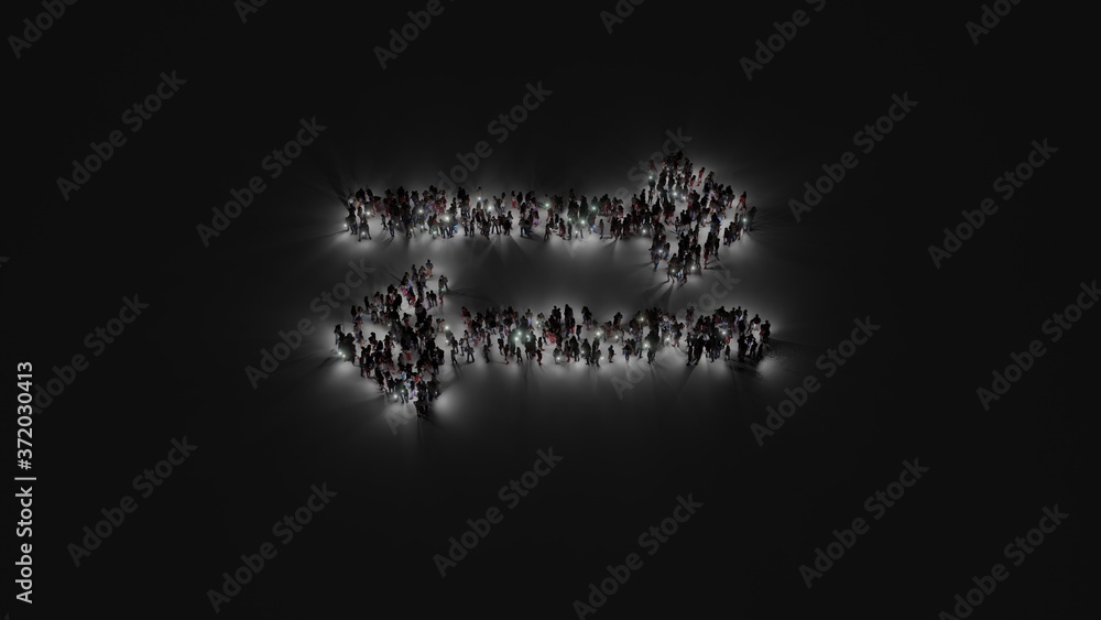 3d rendering of crowd of people with flashlight in shape of symbol of exchange alt on dark background 3d rendering of crowd of people with flashlight in shape of symbol of exchange alt on dark background