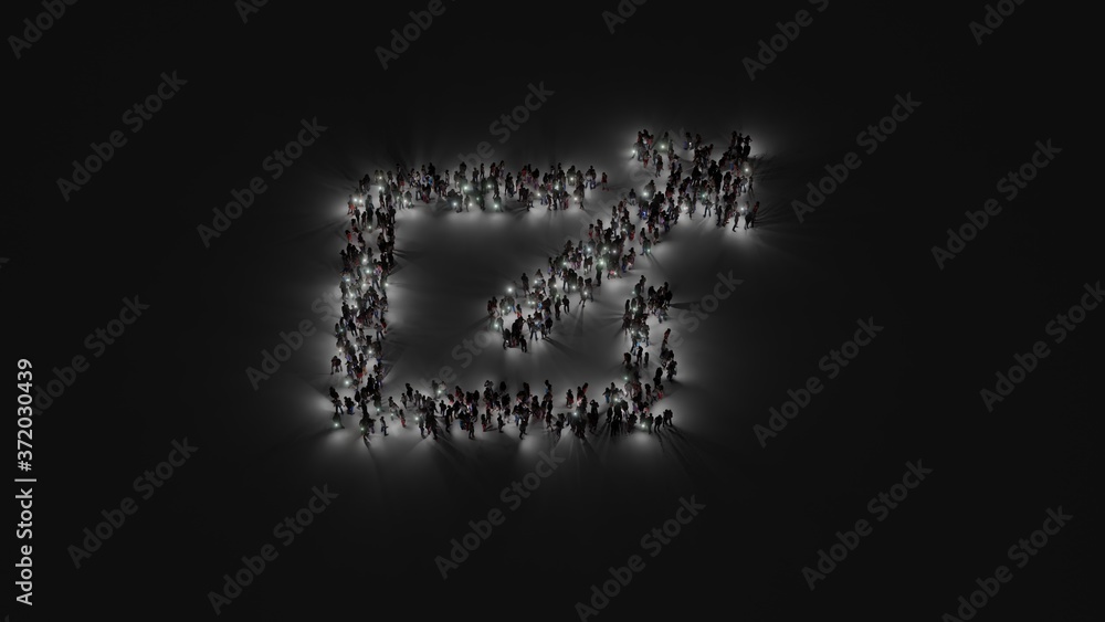 3d rendering of crowd of people with flashlight in shape of symbol of external link on dark background 3d rendering of crowd of people with flashlight in shape of symbol of external link on dark background