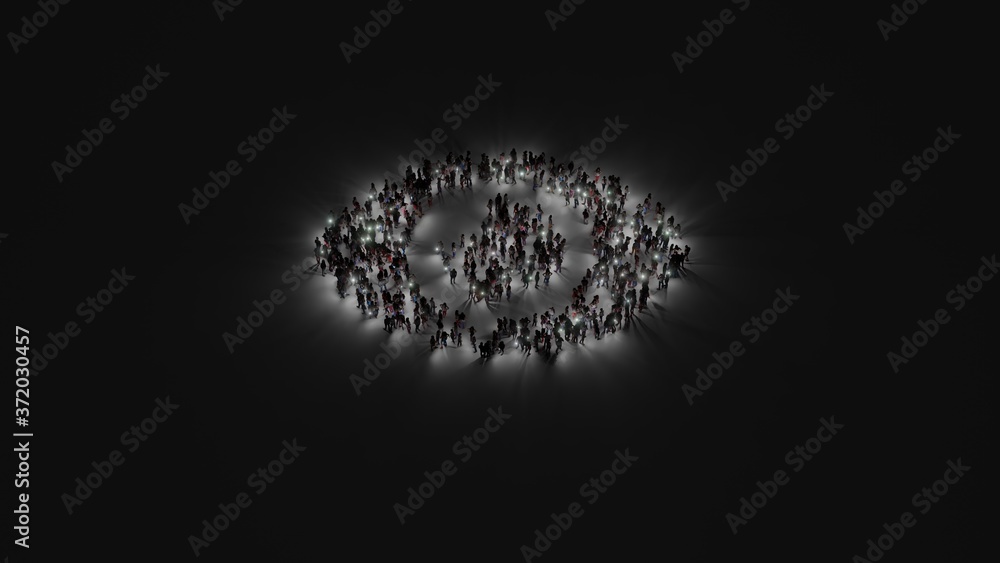 Φωτογραφία 3d rendering of crowd of people with flashlight in shape of symbol of eye on dar