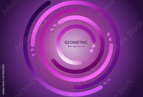 Abstract purple geometric template with circle shapes on gradient background. Element design with copy space for text. Vector Illustration.