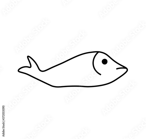 Vector fish with a black line. Simple food and cooking illustration in doodle style on a white isolated background hand drawn. Design for social networks,web,advertising,banners,menus,recipes.