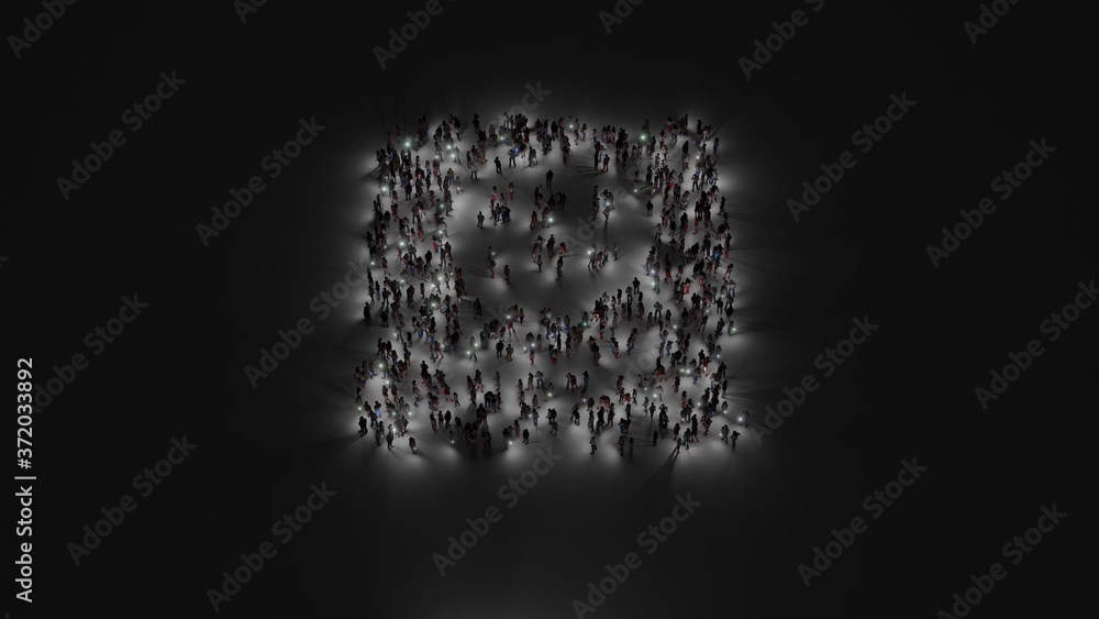 3d rendering of crowd of people with flashlight in shape of symbol of passport on dark background 3d rendering of crowd of people with flashlight in shape of symbol of passport on dark background