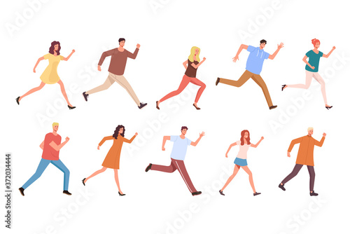 Isolated people characters running set. Vector flat graphic design simple illustration