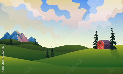 Farm rural landscape field farmland concept. Vector flat graphic design simple illustration