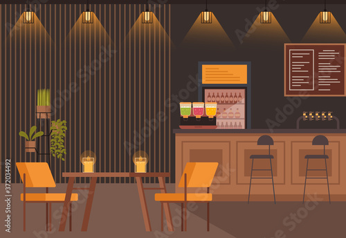 Cafe pub loft interior render idea design concept. Vector flat graphic simple illustration