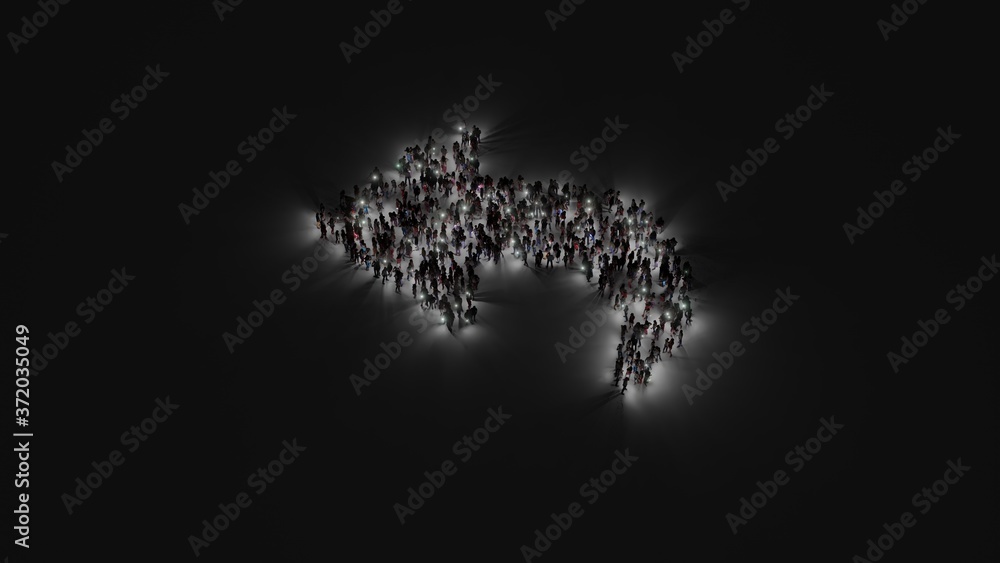 3d rendering of crowd of people with flashlight in shape of symbol of reply on dark background 3d rendering of crowd of people with flashlight in shape of symbol of reply on dark background