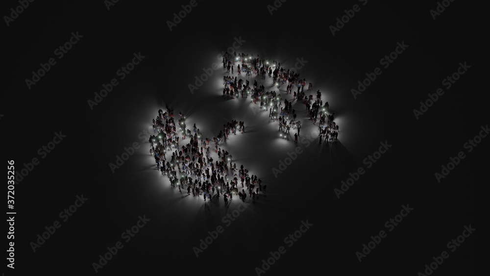 3d rendering of crowd of people with flashlight in shape of symbol of satellite dish on dark background 3d rendering of crowd of people with flashlight in shape of symbol of satellite dish on dark background