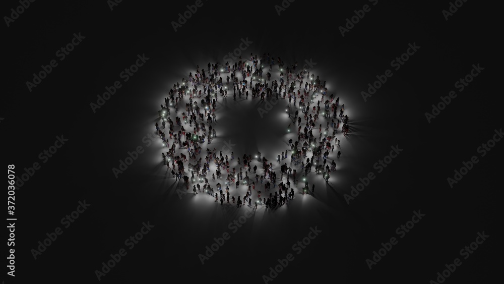 3d rendering of crowd of people with flashlight in shape of symbol of stop circle on dark background 3d rendering of crowd of people with flashlight in shape of symbol of stop circle on dark background