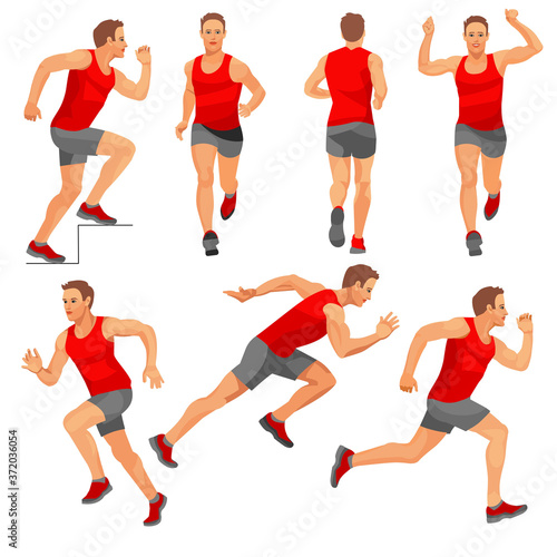 A set of isolated figures of a training man