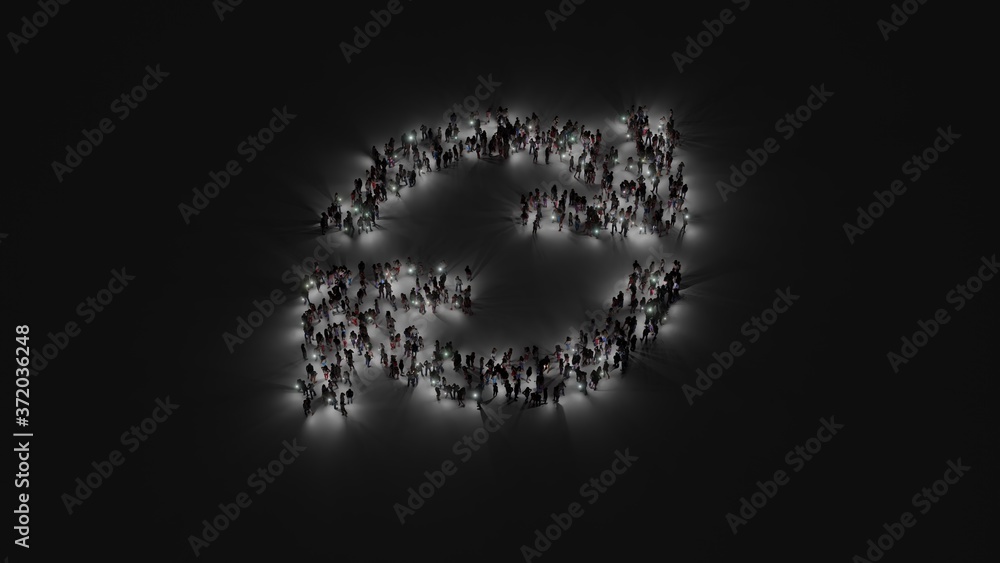 3d rendering of crowd of people with flashlight in shape of symbol of sync on dark background 3d rendering of crowd of people with flashlight in shape of symbol of sync on dark background
