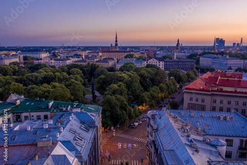 Aerial view of the pedestrian Terbatas street. Pedestrian street in the capital of Latvia Riga. photo