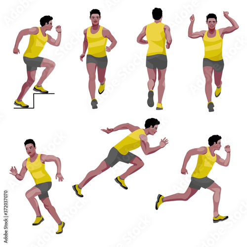 A set of figures of a black runner in various poses