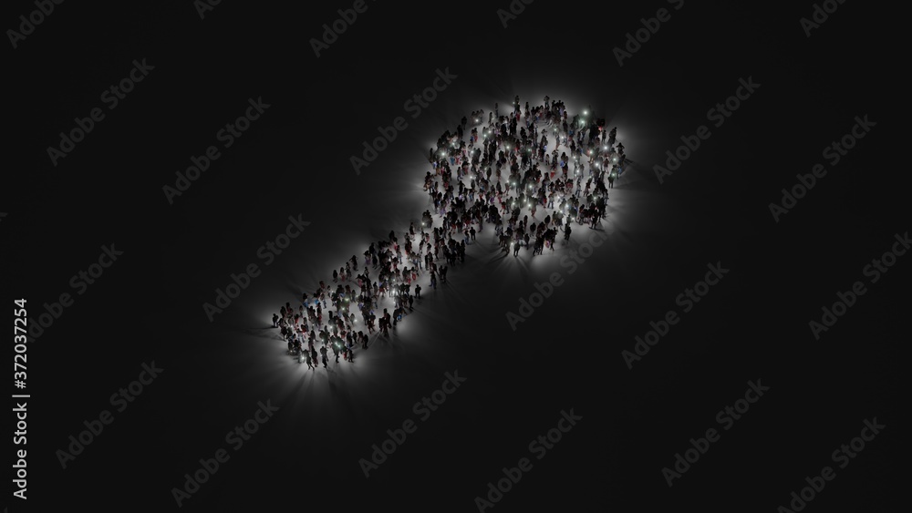 3d rendering of crowd of people with flashlight in shape of symbol of utensil spoon on dark background 3d rendering of crowd of people with flashlight in shape of symbol of utensil spoon on dark background