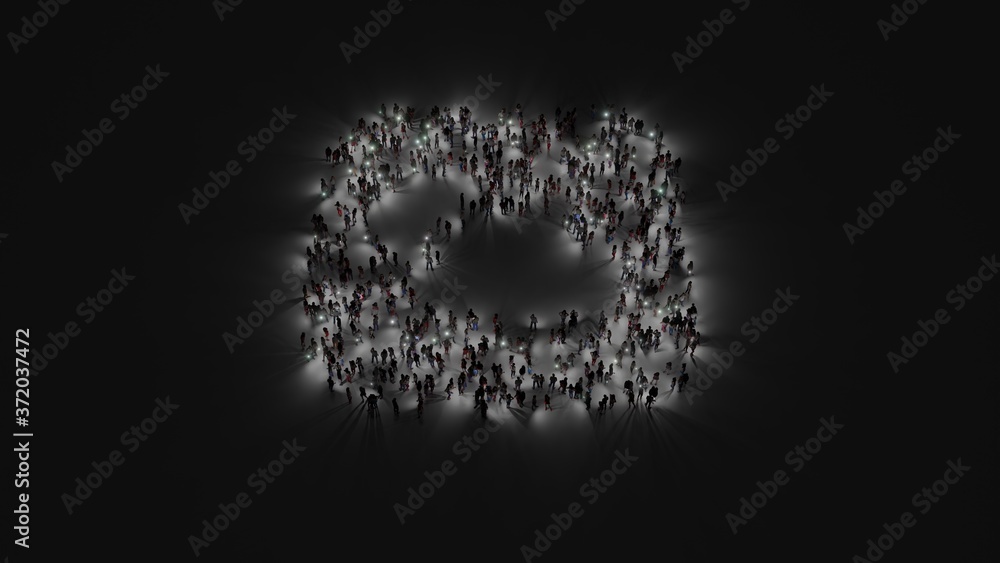 3d rendering of crowd of people with flashlight in shape of symbol of weather on dark background 3d rendering of crowd of people with flashlight in shape of symbol of weather on dark background