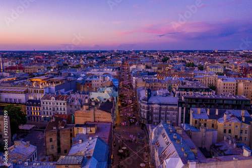 Aerial view of the pedestrian Terbatas street. Pedestrian street in the capital of Latvia Riga. photo