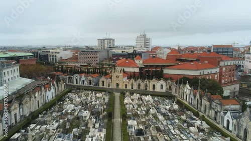 Cemetery of Aveiro, village of Portugal. Aerial Drone Footage