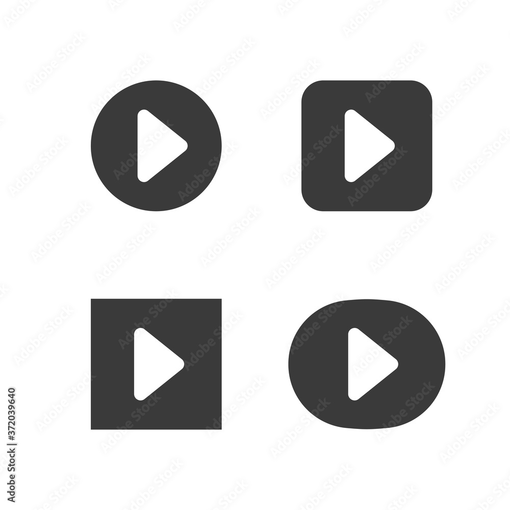 Play icons. Vector buttons. Play video, music button icon. Play icons. Vector buttons. Play video, music button icon.