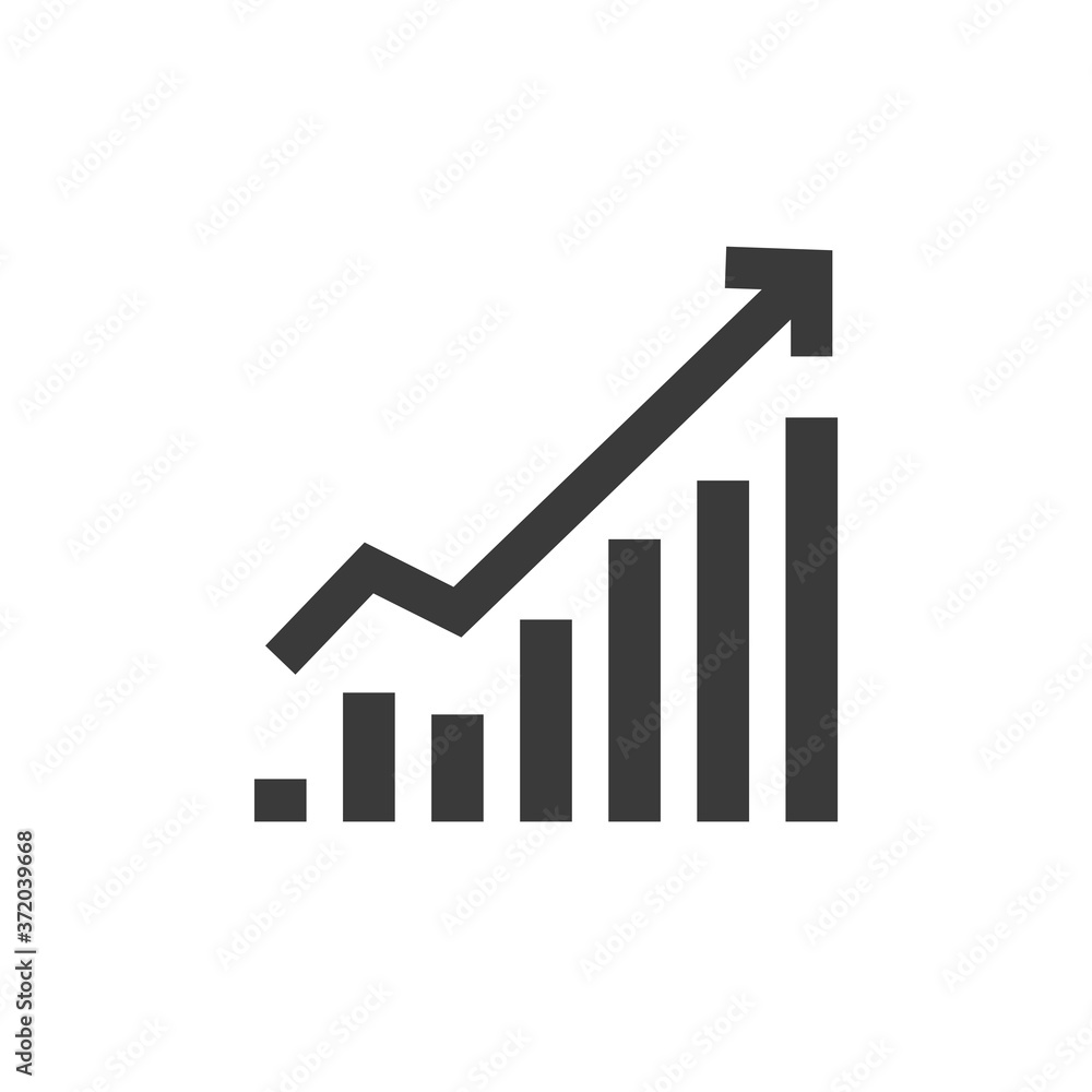 Growing bar graph icon in black on a white background. Vector illustration. Growth, increased profit trend, vector chart graph. Growing bar graph icon in black on a white background. Vector illustration. Growth, increased profit trend, vector chart graph.