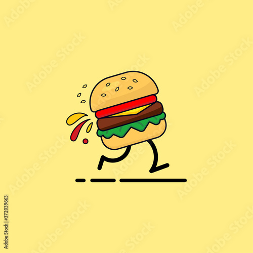 burger run logo design icon fast food delivery order vector template