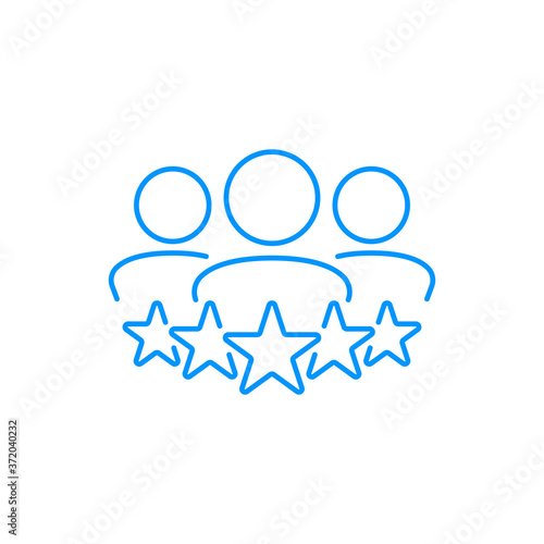 Business client line icon in flat style. Team and 5 stars symbol isolated on white. Leadership concept. Vector group of people icon in black People with rating Simple teamwork icon Vector illustration