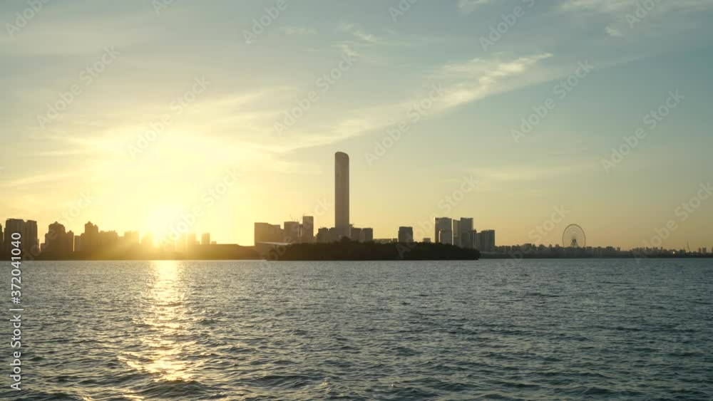 CBD buildings by the lake. Aerial in Suzhou, China. CBD buildings by the lake. Aerial in Suzhou, China.