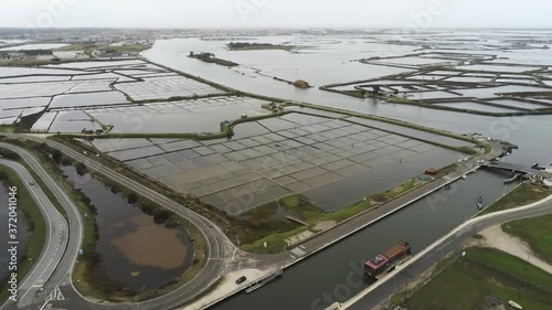 Landscape in Aveiro, city of Portugal. Aerial Drone Footage