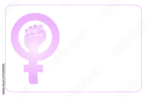 Vector of a raised hand as feminism symbol with gradient pink color on a white background.  Copy space.