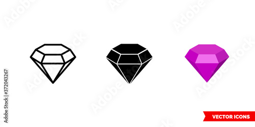 Amethyst symbol icon of 3 types color, black and white, outline. Isolated vector sign symbol.