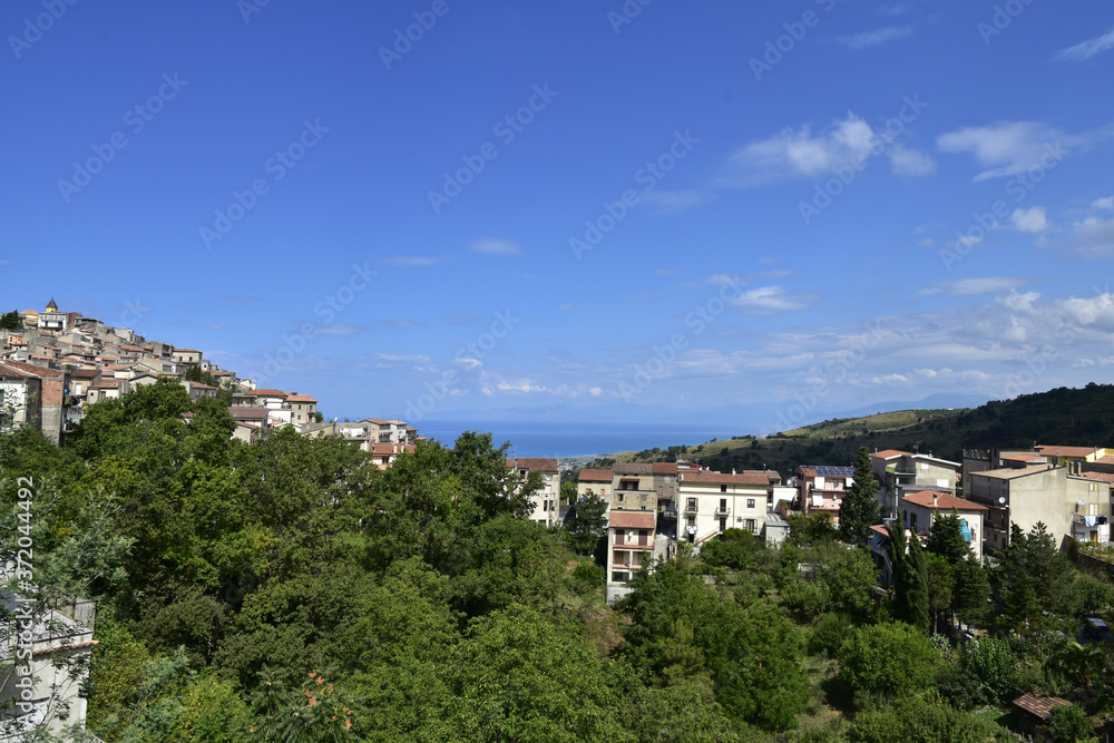 Panoramic view of Grisolia, a rural village in the mountains of the Calabria region.