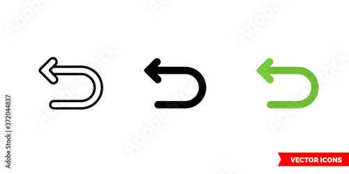 Back icon of 3 types color, black and white, outline. Isolated vector sign symbol.