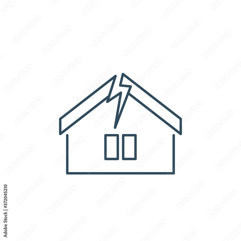 Broken house as illustration of disaster, crisis or divorce icon Broken house as illustration of disaster, crisis or divorce icon
