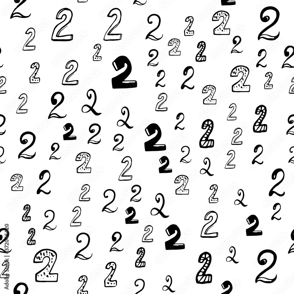 Two, 2. Vector seamless pattern with hand drawn numbers elements. Memphis geometric outline trendy modern style. Two, 2. Vector seamless pattern with hand drawn numbers elements. Memphis geometric outline trendy modern style.