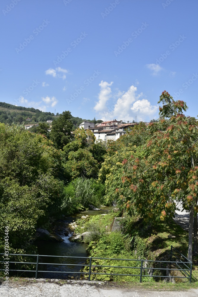 Panoramic view of Laino Borgo, a rural village in the mountains of the Calabria region.