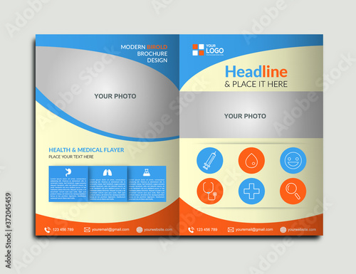 Medical Service Bi Fold Brochure Design. Creative Concept Folded Flyer or Bifold Brochure Vector.
