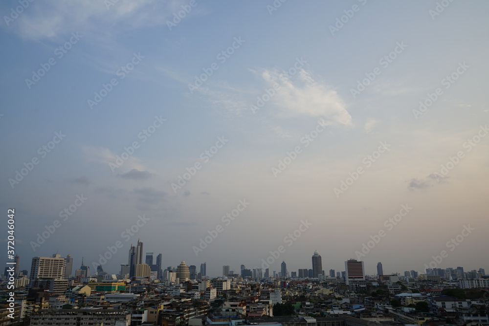 seattle skyline at sunset or aerial view of city in Thailand
